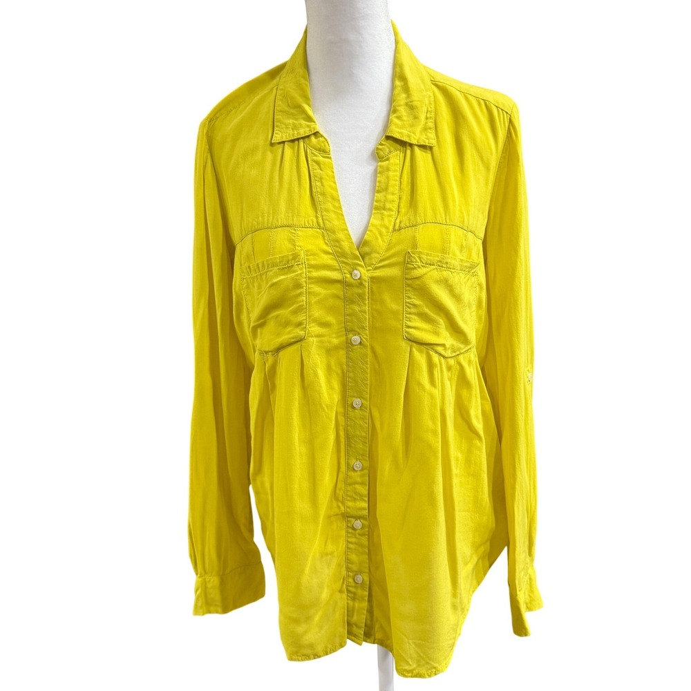 Maeve Anthropologie Yellow Button Down Blouse XS Long‎ Sleeve Bright Tunic Top